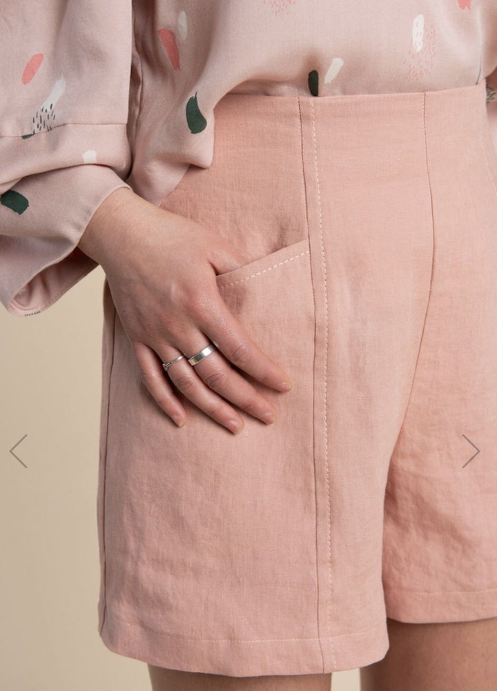 Closet Core Pietra Pants & Shorts sewing pattern – high-waisted trousers and shorts with flat front and elastic back