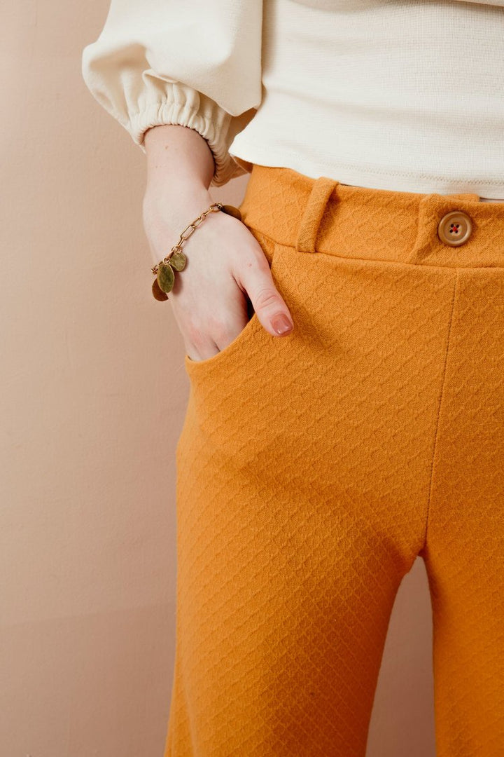 Friday Pattern Co. Joan Trousers in knit fabric with wide legs, waistband, scoop pockets, and optional sash belt