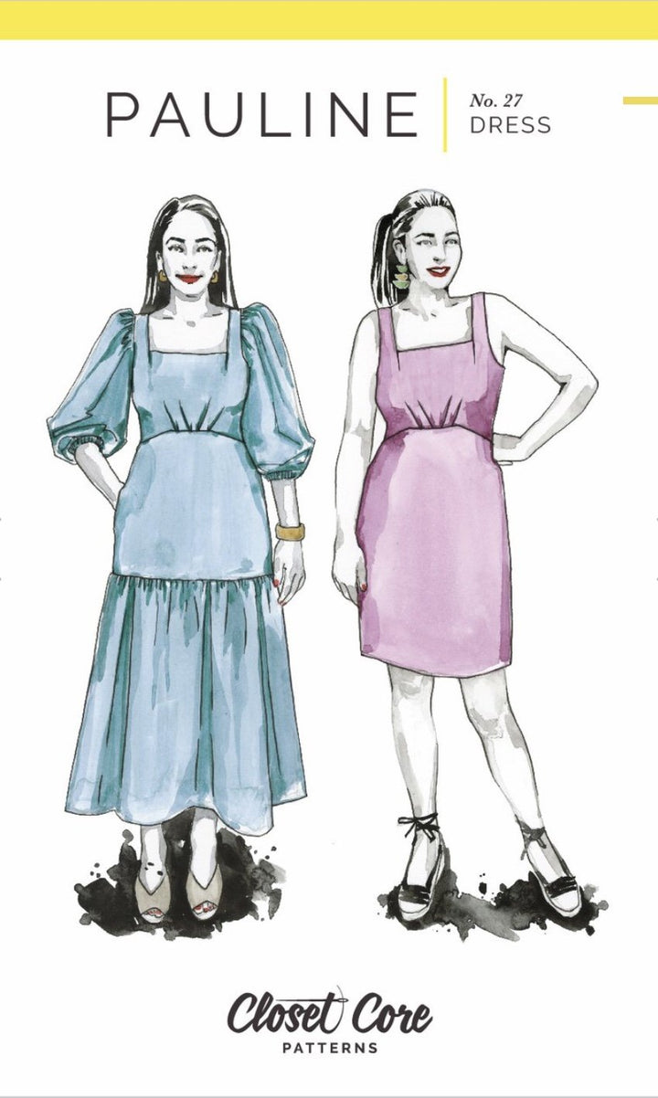 Closet Core Pauline Dress sewing pattern with puff sleeves and tiered skirt