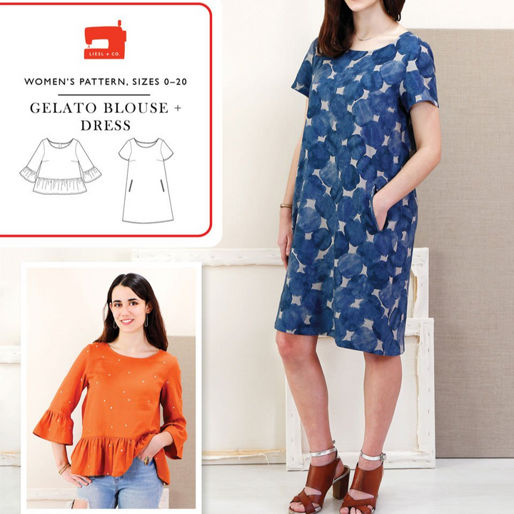 Liesl + Co Gelato Blouse and Dress sewing pattern with peplum blouse and A-line dress options