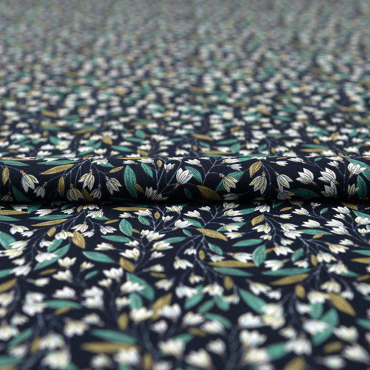 Japanese Cotton Poplin Colorful Leafy Navy Fabric 44-inch Lightweight Material