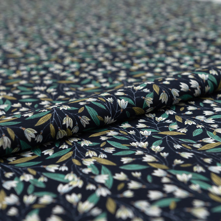 Japanese Cotton Poplin Colorful Leafy Navy Fabric 44-inch Lightweight Material