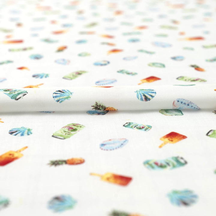 Viscose Challis Summertime Fun lightweight fabric with vibrant summer print for dresses and skirts