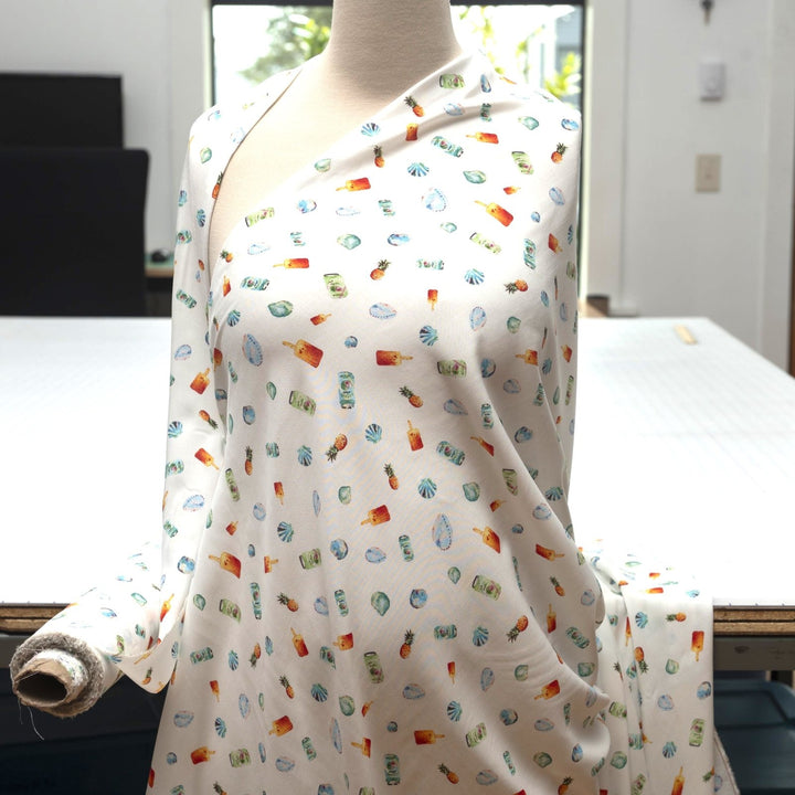 Viscose Challis Summertime Fun lightweight fabric with vibrant summer print for dresses and skirts