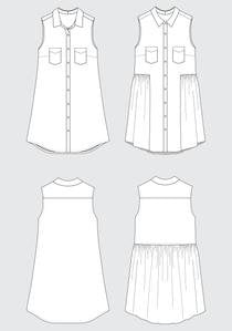 Grainline Studio Alder Shirtdress sleeveless A-line and gathered skirt view in light fabric