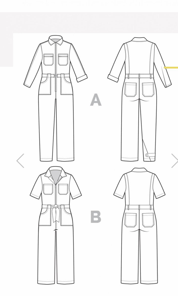Closet Core Blanca Flight Suit sewing pattern – customizable boiler suit with sleeve, leg, and pocket variations