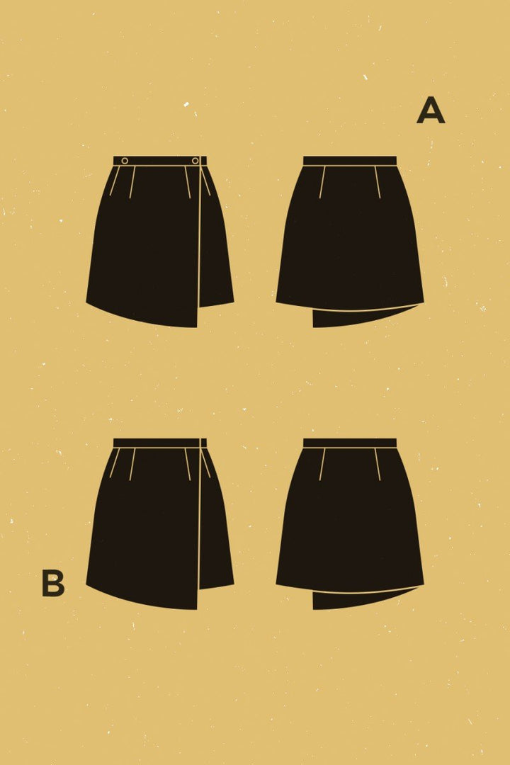 Deer and Doe Agave Skirt sewing pattern with high-waist, asymmetrical panels, reversible or facing finish, sizes 34–46