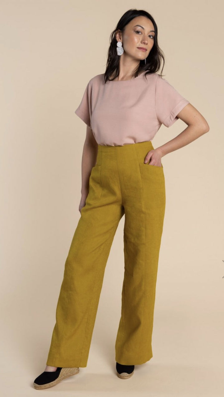 Closet Core Pietra Pants & Shorts sewing pattern – high-waisted trousers and shorts with flat front and elastic back