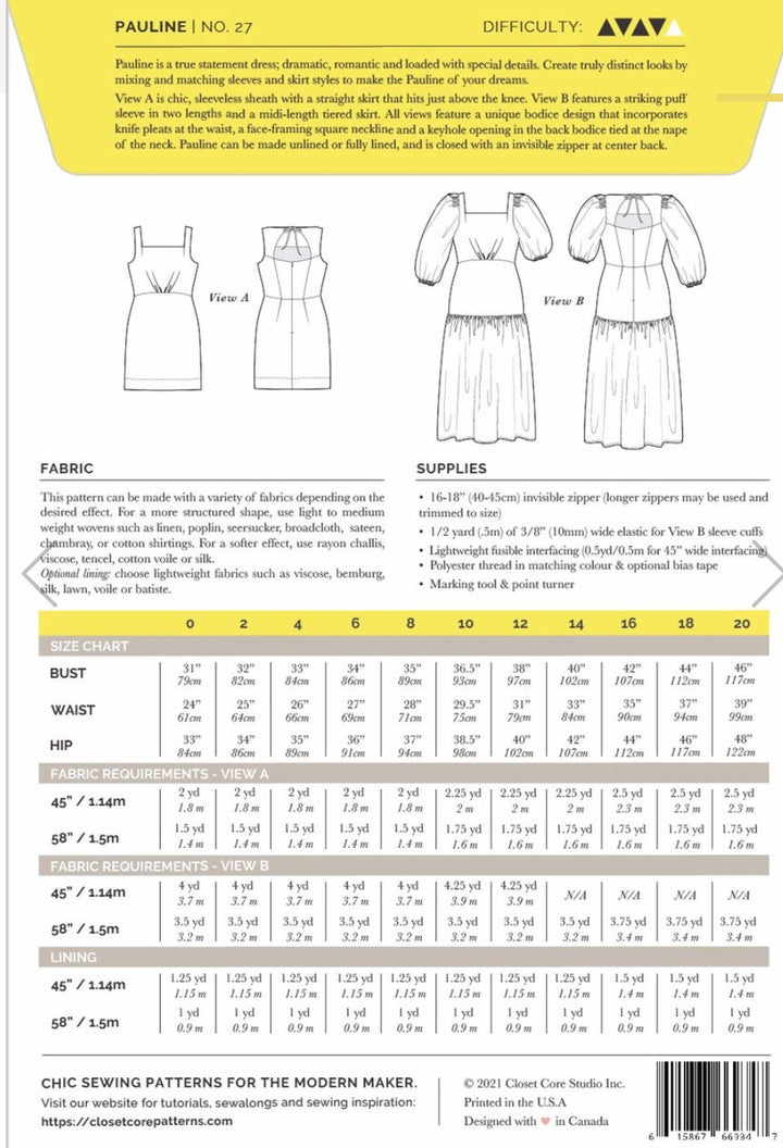 Closet Core Pauline Dress sewing pattern with puff sleeves and tiered skirt