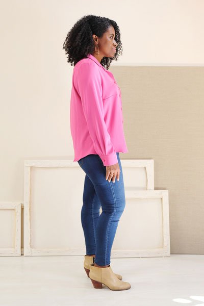 Liesl + Co Camp Shirt and Dress sewing pattern with convertible collar and optional pockets