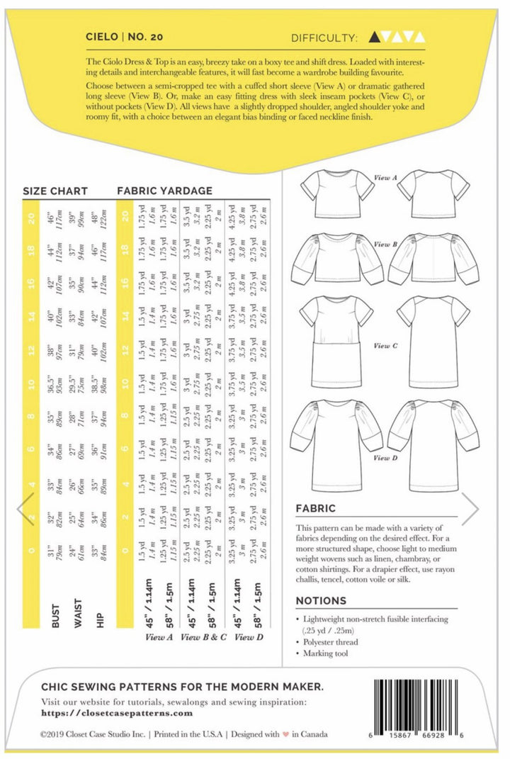 Closet Core Cielo Top & Dress sewing pattern – versatile boxy tee and shift dress with multiple sleeve and pocket options