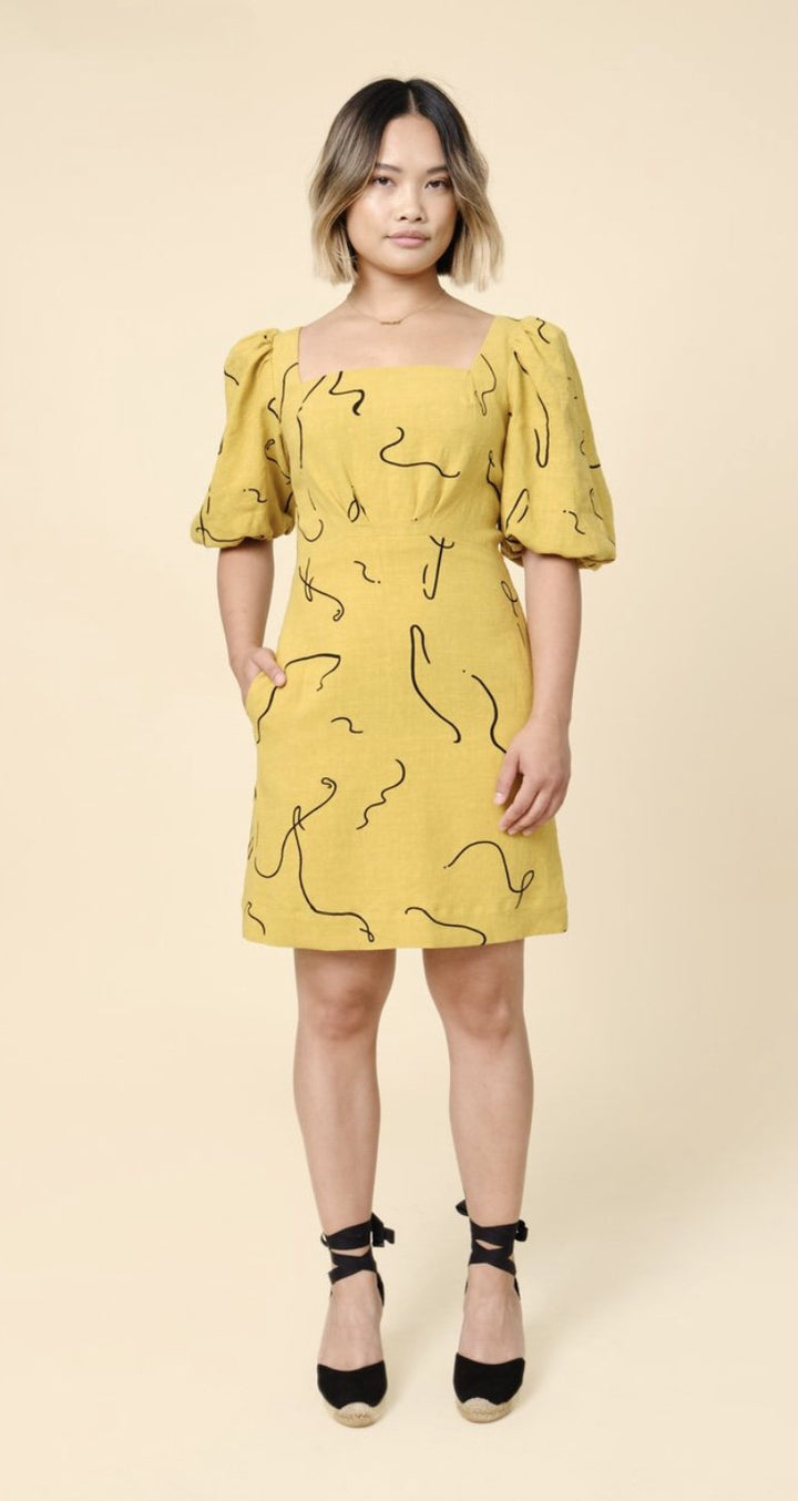 Closet Core Pauline Dress sewing pattern with puff sleeves and tiered skirt