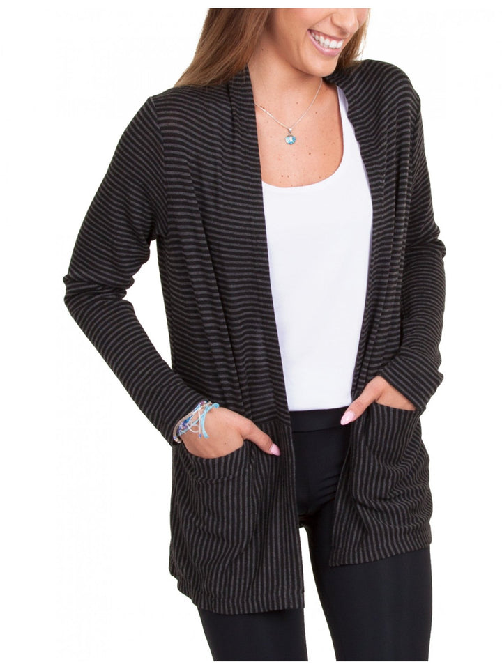 Jalie Helene Shawl Collar Cardigan sewing pattern – open-front cardigan with draping and pockets