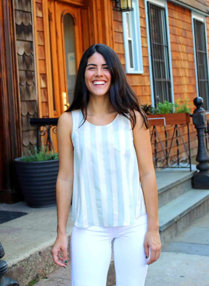 Christine Haynes Verano Tank sewing pattern with multiple views and optional pockets in sizes XS–4X