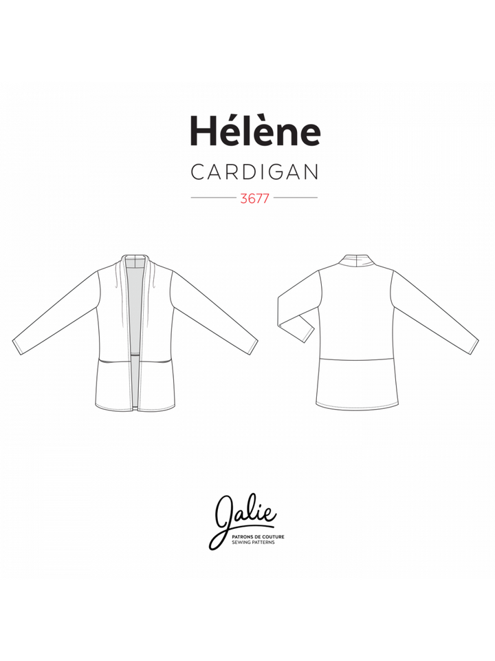 Jalie Helene Shawl Collar Cardigan sewing pattern – open-front cardigan with draping and pockets