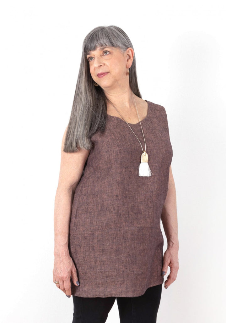 Grainline Studio Uniform Tunic sewing pattern with mix-and-match neckline, skirt, sleeve options, optional pockets, sizes 0–18