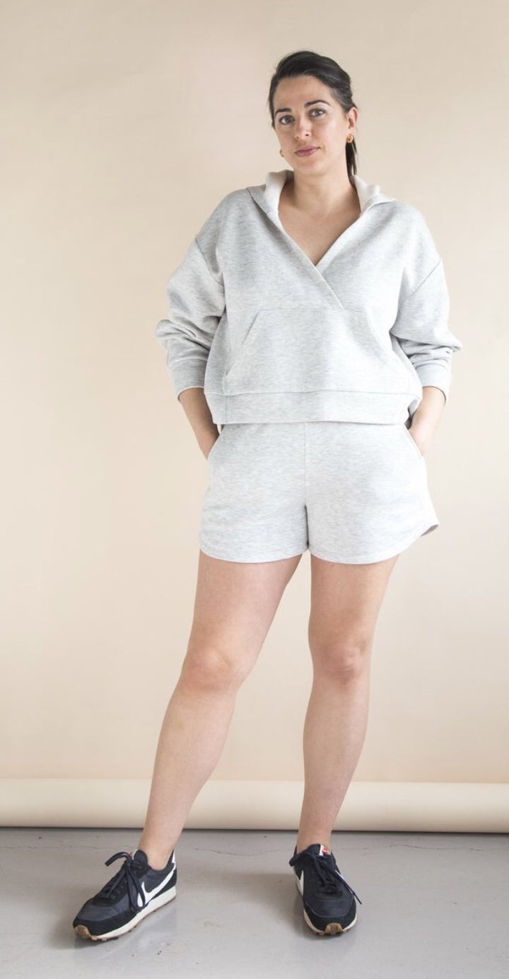 Closet Case Plateau Joggers sewing pattern with high-rise waist and wrap-around pockets