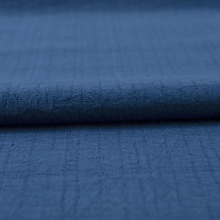 Japanese Cotton Wrinkled Dobby in Blue fabric with textured crumpled weave