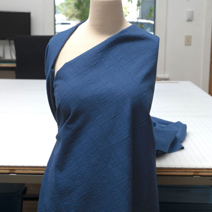 Japanese Cotton Wrinkled Dobby in Blue fabric with textured crumpled weave