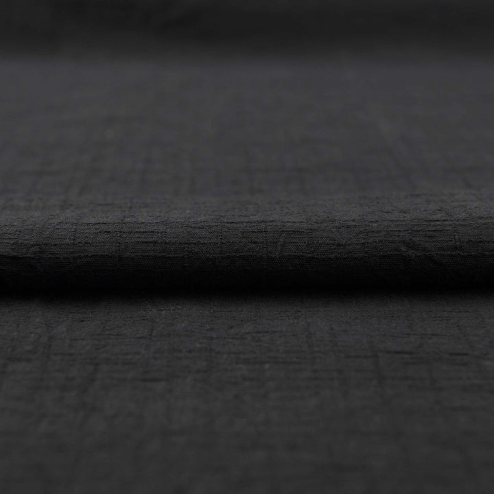 Japanese Cotton Wrinkled Dobby in Black fabric with textured crumpled weave