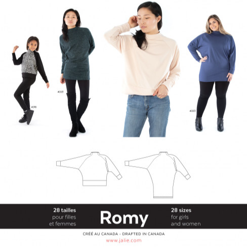 Jalie Roma Sweater and Tunic sewing pattern loose-fitting raglan top with batwing sleeves and funnel neck