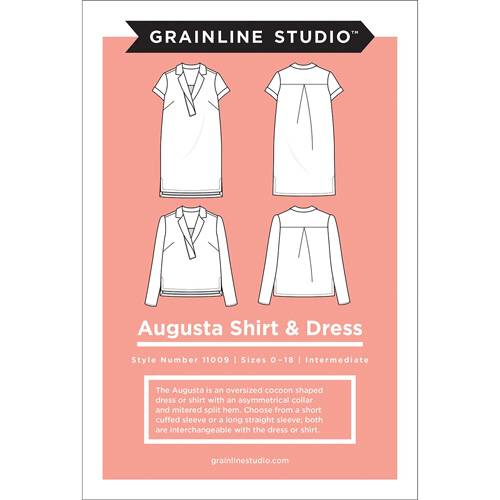 Grainline Studio Augusta Shirt and Dress sewing pattern cocoon-shaped top with asymmetrical collar and mitered split hem
