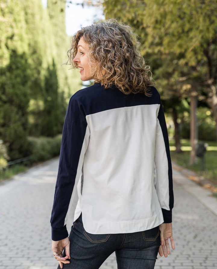 Liesl + Co Norde T-Shirt and Sweatshirt sewing pattern with color-blocked design and boxy fit