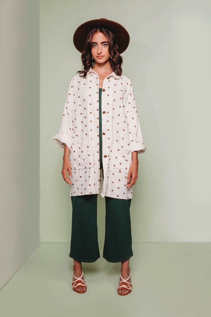 Friday Pattern Co. Ilford Jacket sewing pattern with drop shoulders, placketed or boxy sleeves, multiple pocket options, two lengths, sizes XS–4X