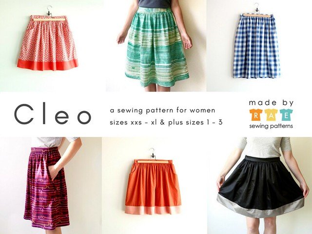 Made by Rae Cleo Skirt Pattern – flat-front gathered skirt with elastic back in versatile fabrics