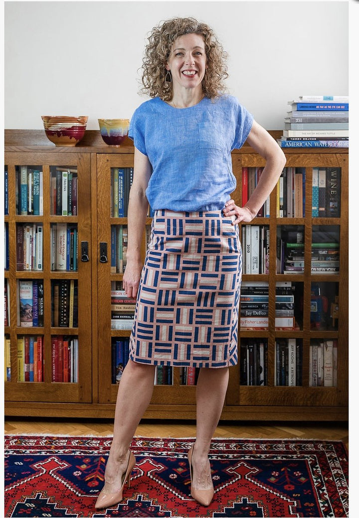 Liesl + Co Verdun Woven T-Shirt sewing pattern with scooped neckline and sleeve options