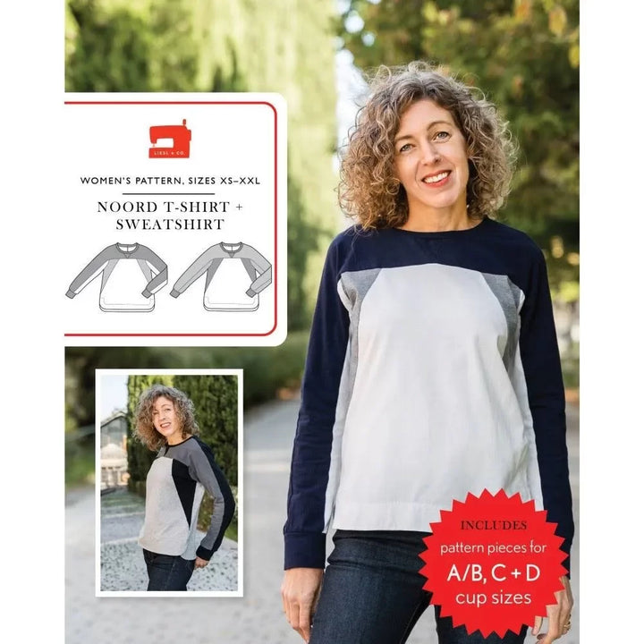 Liesl + Co Norde T-Shirt and Sweatshirt sewing pattern with color-blocked design and boxy fit