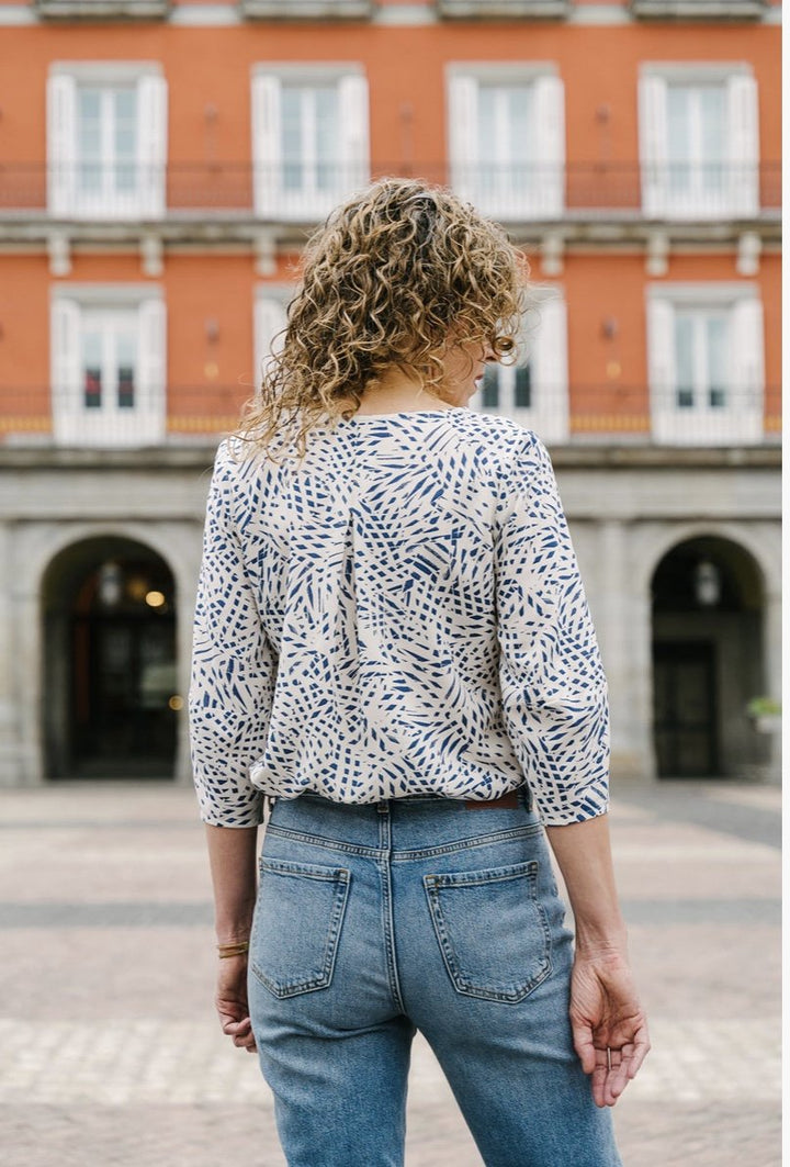 Liesl + Co Geneva V-Neck Blouse sewing pattern with lantern and bell sleeve options