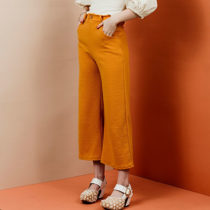 Friday Pattern Co. Joan Trousers in knit fabric with wide legs, waistband, scoop pockets, and optional sash belt