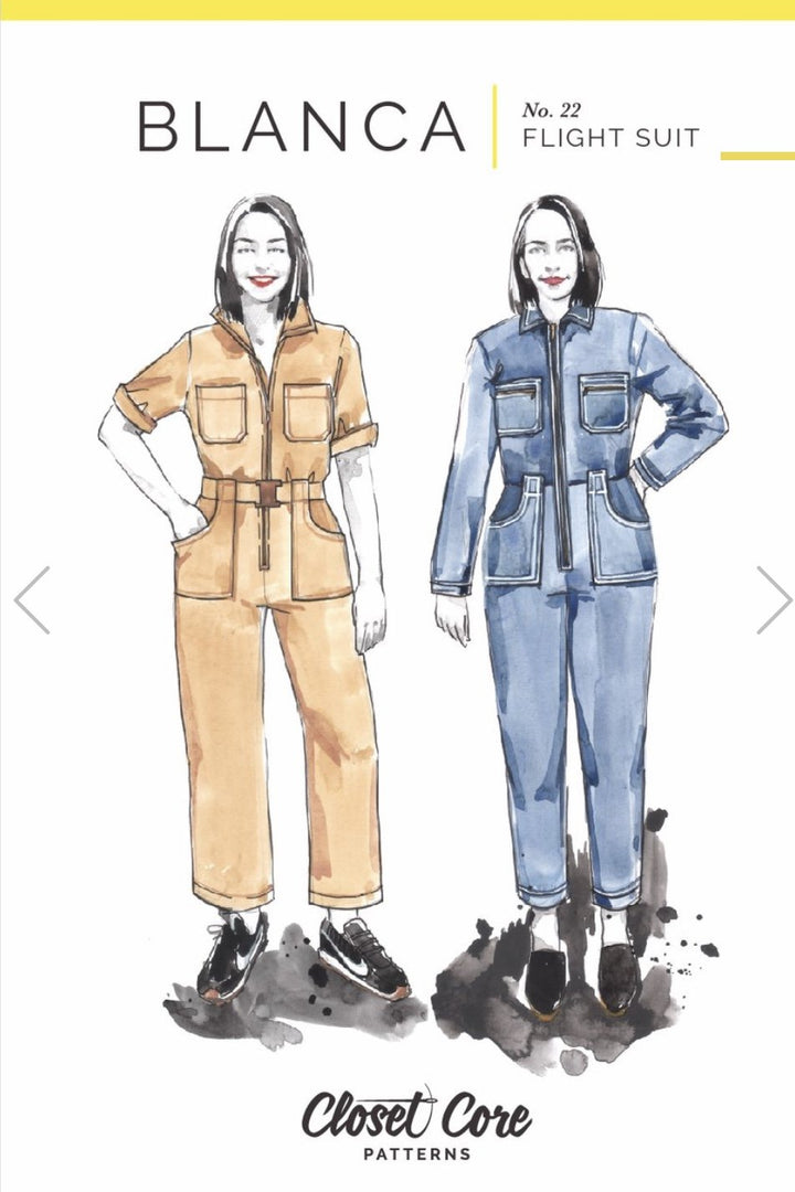 Closet Core Blanca Flight Suit sewing pattern – customizable boiler suit with sleeve, leg, and pocket variations