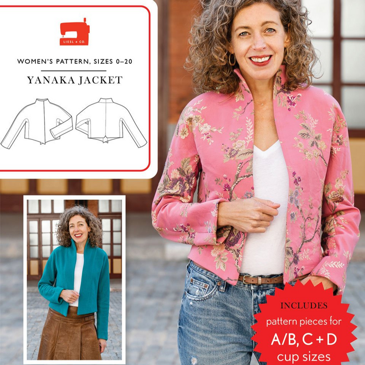 Liesl + Co Yanaka Jacket sewing pattern semifitted cropped blazer-cardigan with cutaway sleeves