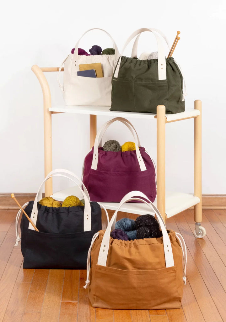 Grainline Studio Town Bag sewing pattern for a versatile tote with drawstring closure and pockets