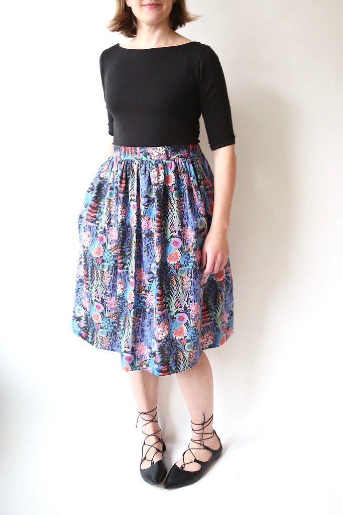 Made by Rae Cleo Skirt Pattern – flat-front gathered skirt with elastic back in versatile fabrics