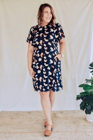 Sew to Grow Frankie Shift and Top sewing pattern, flutter sleeves, side panel pockets, optional tie, versatile lightweight top