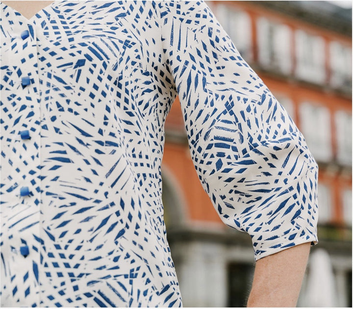 Liesl + Co Geneva V-Neck Blouse sewing pattern with lantern and bell sleeve options