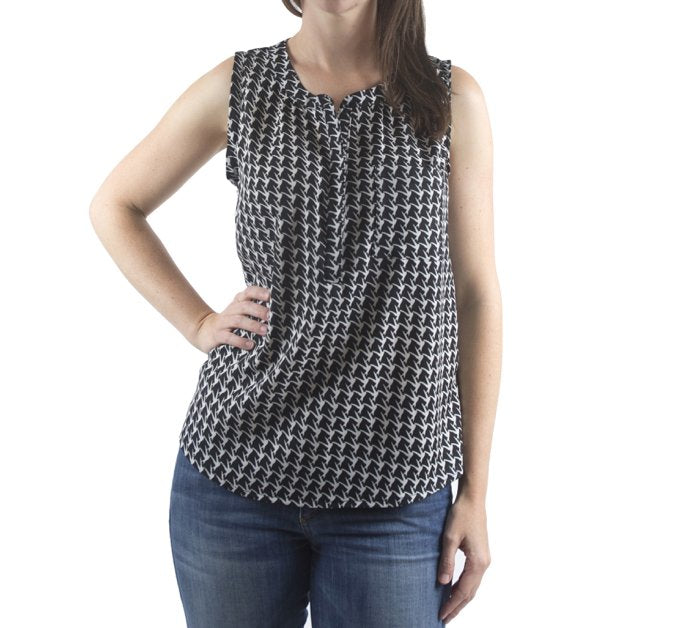 Hey June Biscayne Blouse sewing pattern – hidden button placket, chest pocket, and gathered neckline