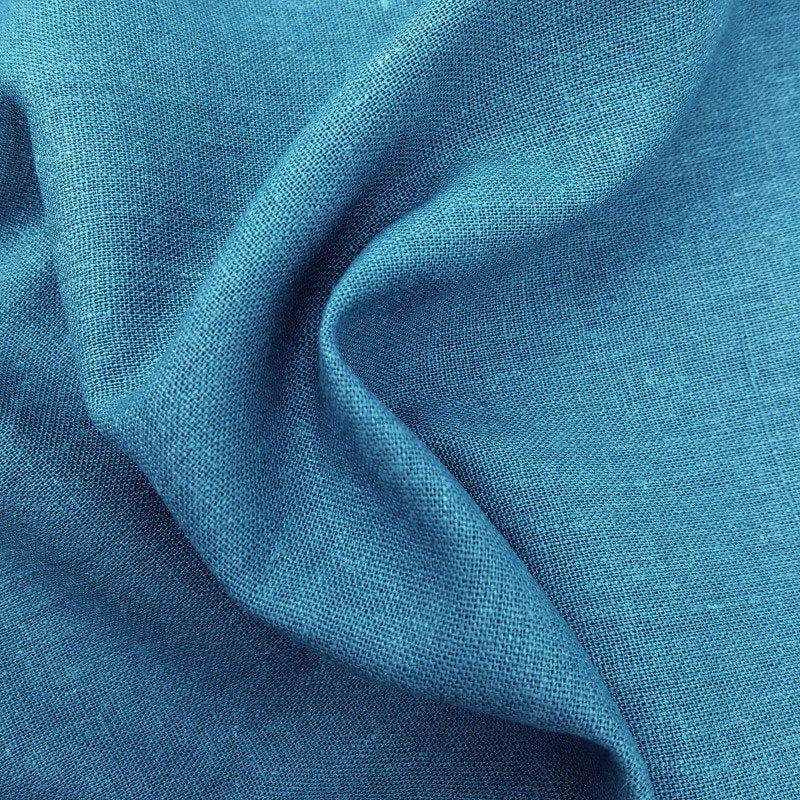 "Brussels Washer Linen Ocean blue fabric, medium weight linen rayon blend with soft drape for sewing garments"
