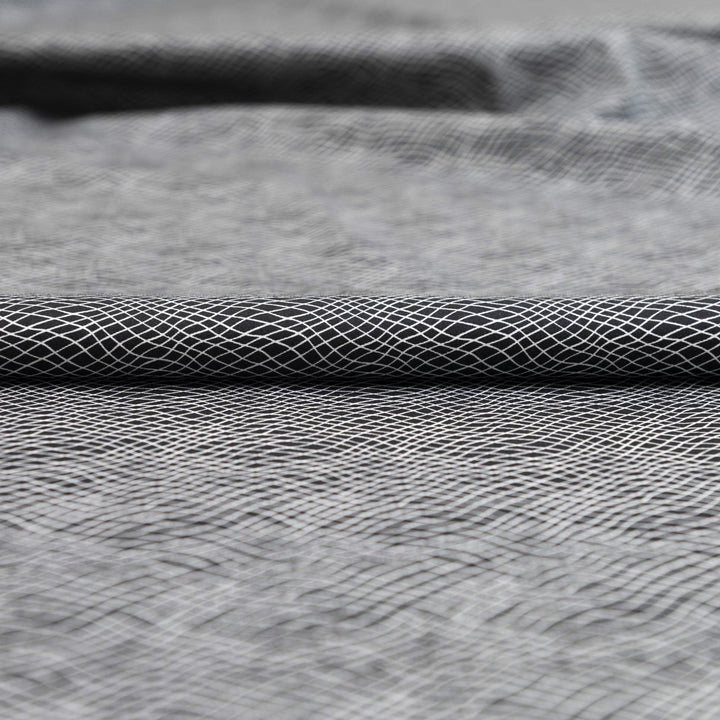 Cotton Poplin, French - Stretch - " Black and White Cross-up"