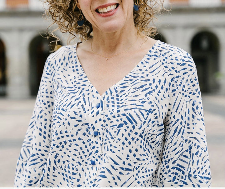 Liesl + Co Geneva V-Neck Blouse sewing pattern with lantern and bell sleeve options