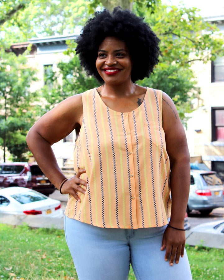 Christine Haynes Verano Tank sewing pattern with multiple views and optional pockets in sizes XS–4X