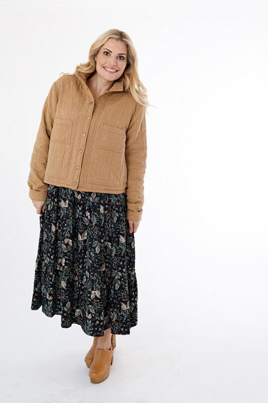 Chalk & Notch Den Jacket sewing pattern – customizable woven jacket with patch pockets and two length options for sizes 0-30
