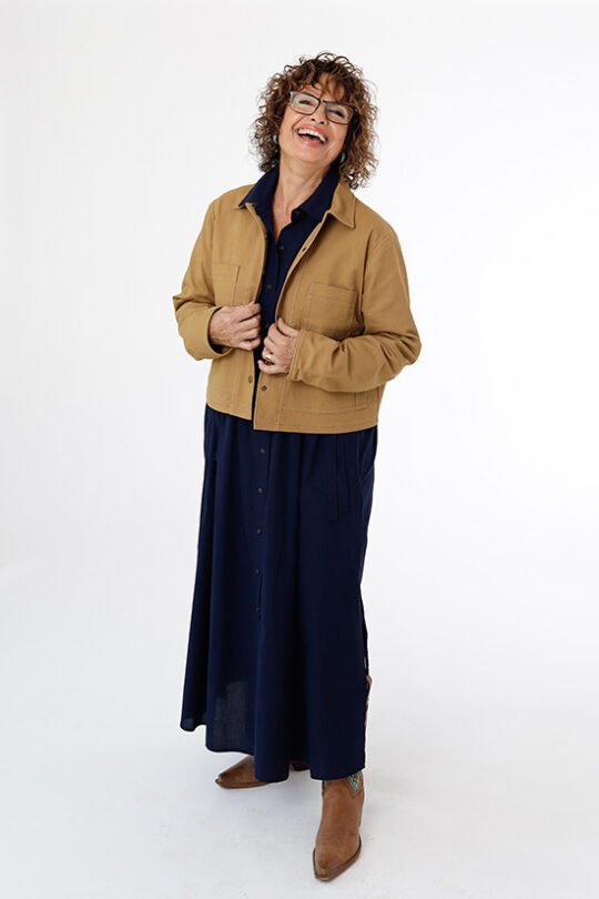 Chalk & Notch Den Jacket sewing pattern – customizable woven jacket with patch pockets and two length options for sizes 0-30
