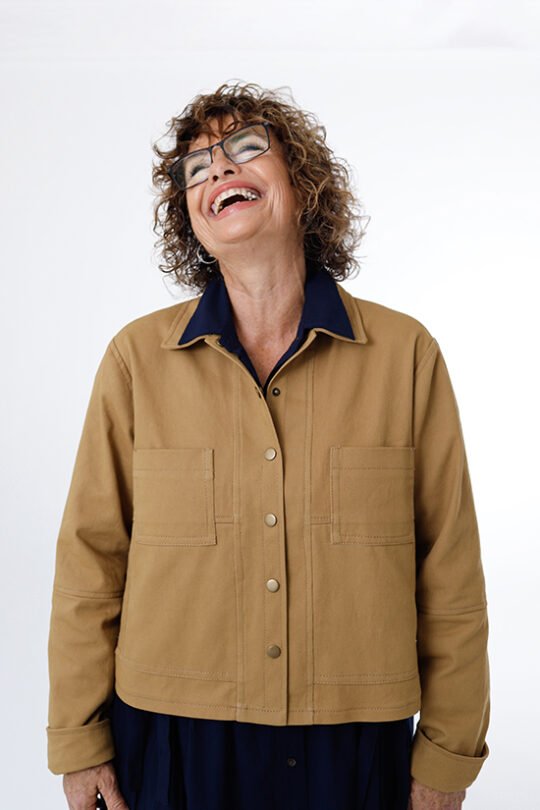 Chalk & Notch Den Jacket sewing pattern – customizable woven jacket with patch pockets and two length options for sizes 0-30