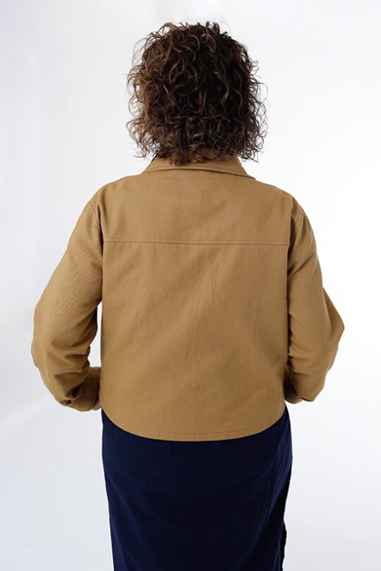 Chalk & Notch Den Jacket sewing pattern – customizable woven jacket with patch pockets and two length options for sizes 0-30