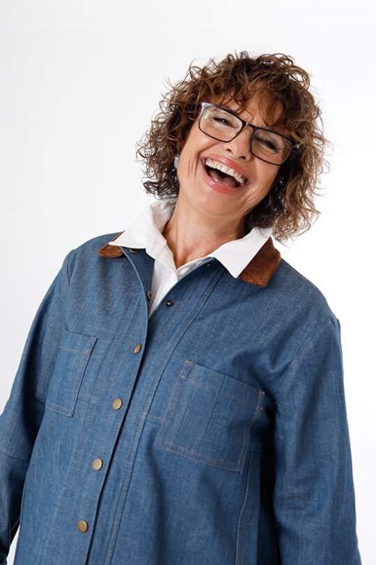 Chalk & Notch Den Jacket sewing pattern – customizable woven jacket with patch pockets and two length options for sizes 0-30