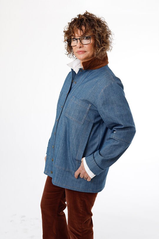 Chalk & Notch Den Jacket sewing pattern – customizable woven jacket with patch pockets and two length options for sizes 0-30